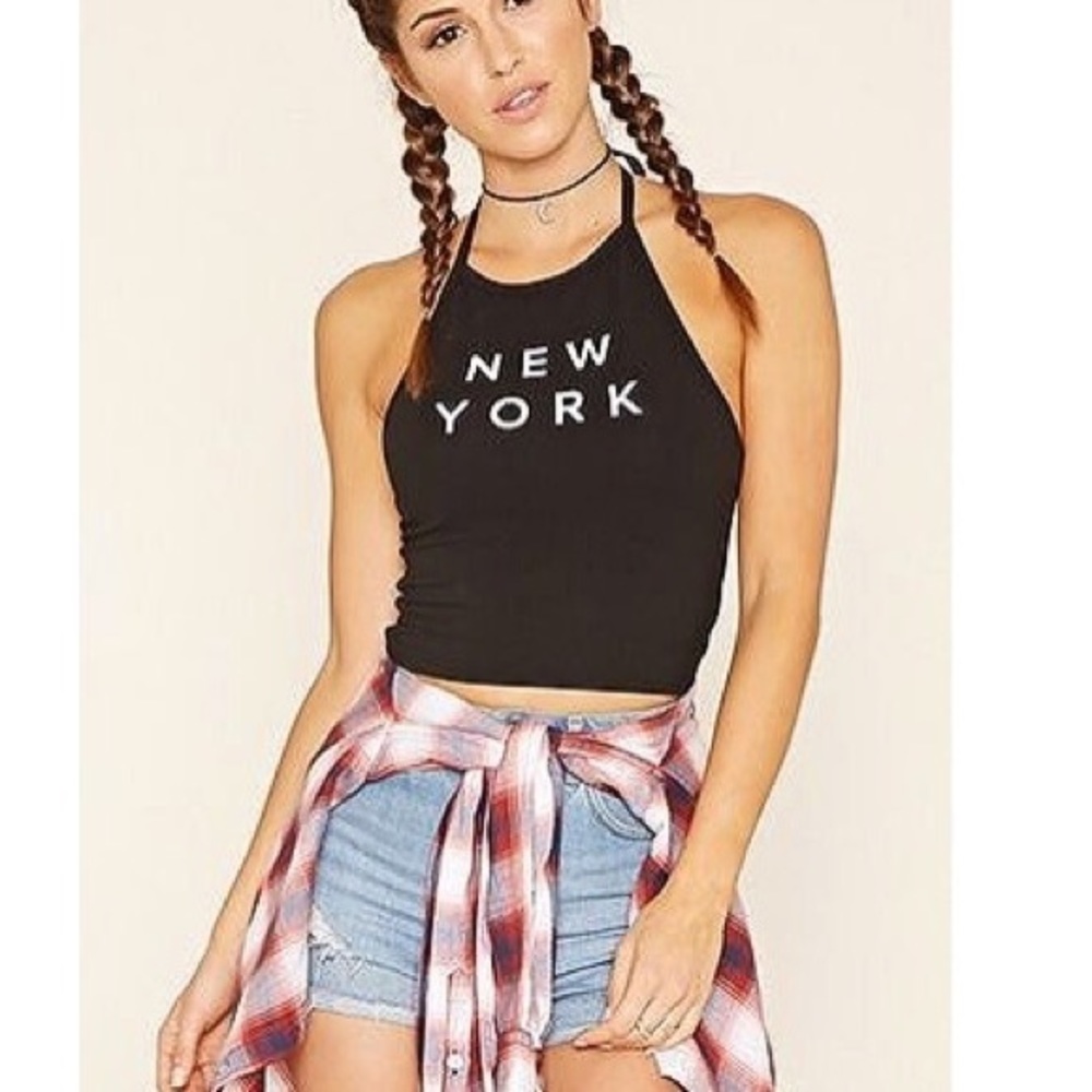 Forever 21 Black New York Halter Top size S